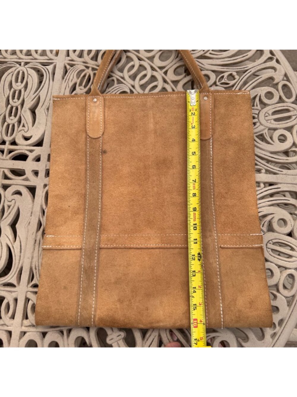 Suede Firewood Log Carrier Tote Brown Suede Handles Stitch Detailing TOM Vtg 80s - Picture 6 of 7